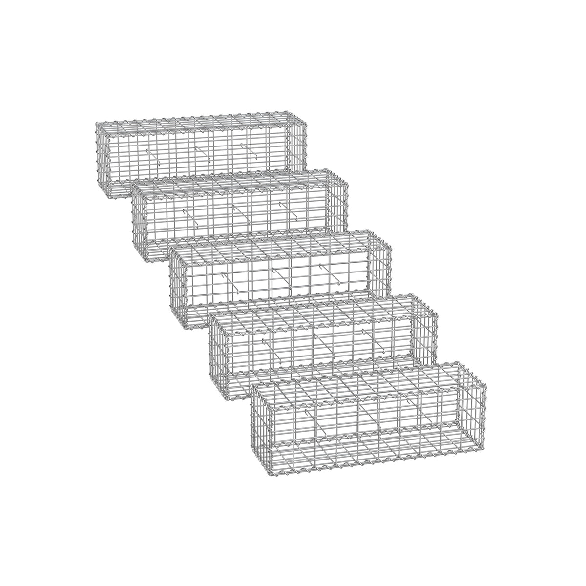 Gabionenkörbe 5er Set mit 5 x 10 cm Maschenweite silber