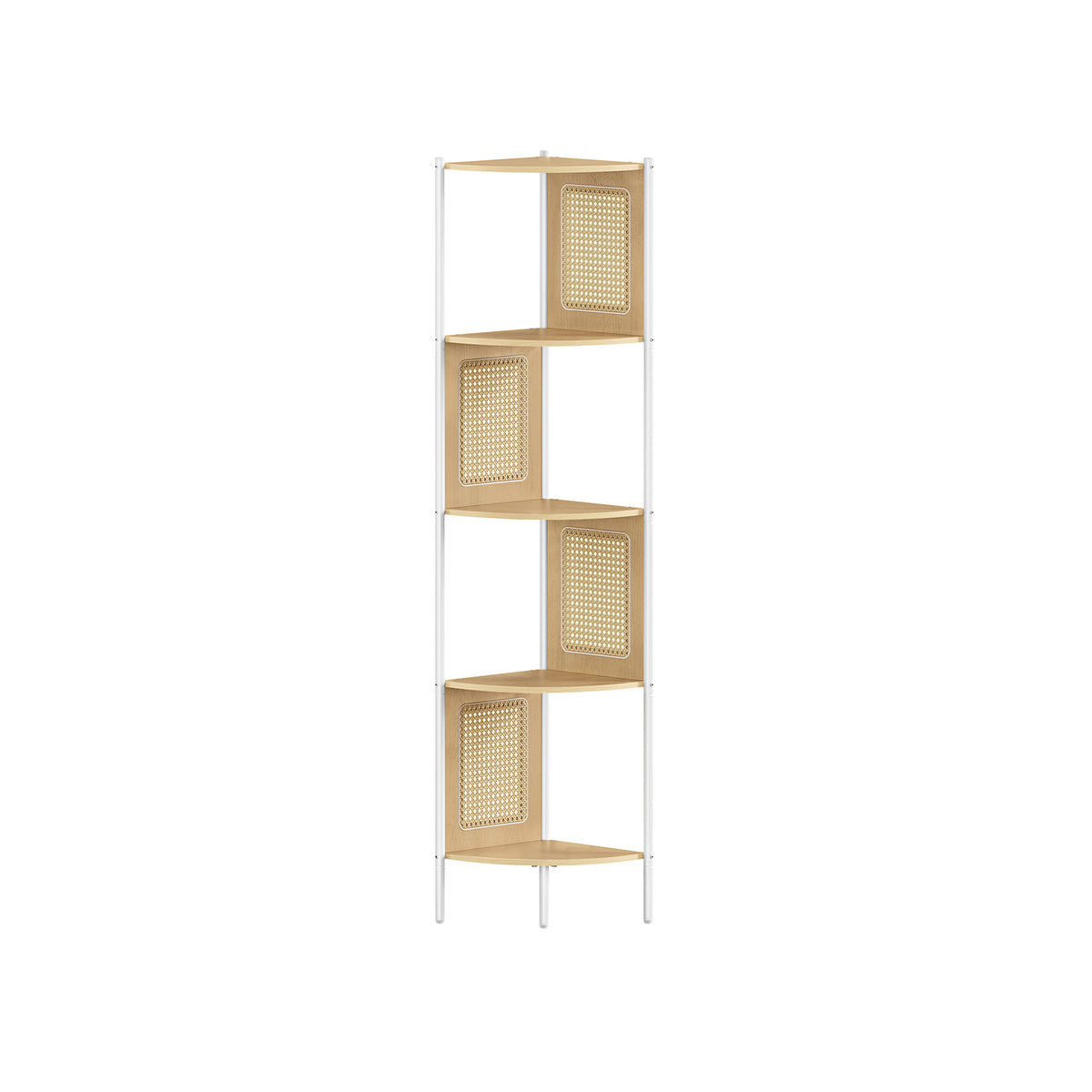 Eckregal mit 5 Ebenen und Rattan-Seitenplatten eichenbeige